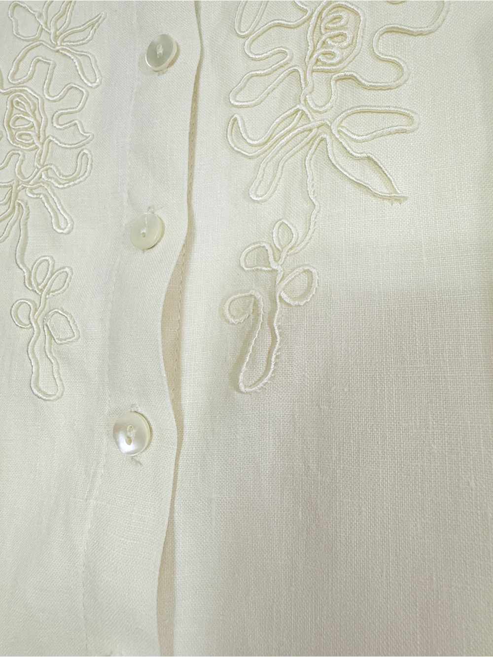 Cream Embroidered Button-Front Blouse - Picture 14 of 14
